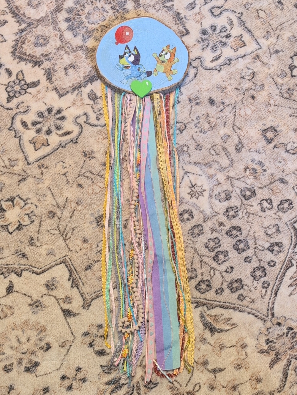 Handmade Bluey Themed Wood Slice Wall Hanging